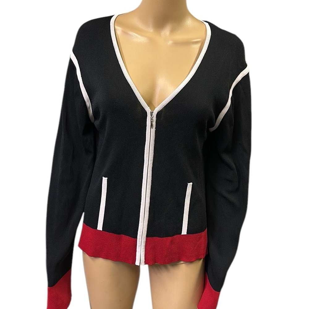 Grace Dane Lewis Zip Up Knit V Neck Black Red White Cardigan Womens Petite Large